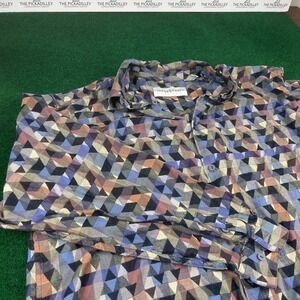 JHANEBARNES Mens Geometric Print Long Sleeve Button Up Shirt Multi Color